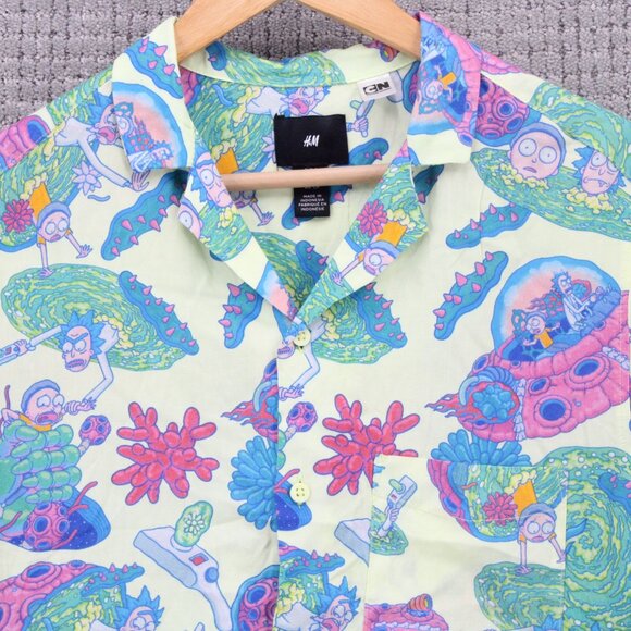 H&M x Cartoon Network Shirt Mens Small S Multicolor Rick & Morty All Over Print - Picture 5 of 9